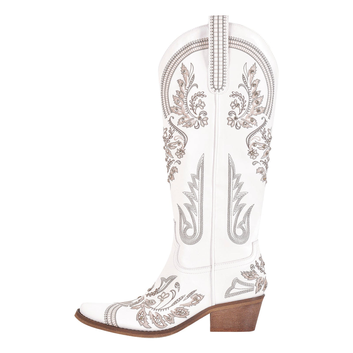Embroidery Rhinestone Chunky Heel Knee High Boots | Onlymaker Sale