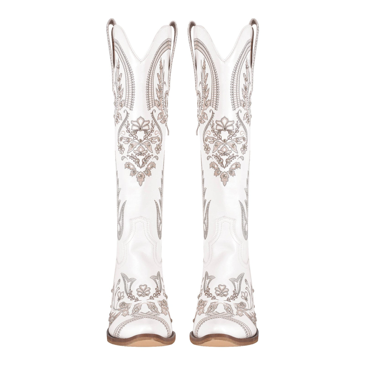 Embroidery Rhinestone Chunky Heel Knee High Boots | Onlymaker Sale