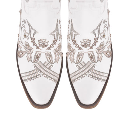 Embroidery Rhinestone Chunky Heel Knee High Boots | Onlymaker Sale