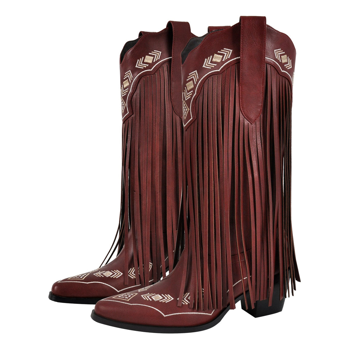 Pointed Toe Fringe Embroidery Knee High Western Boots | Onlymaker Everyday