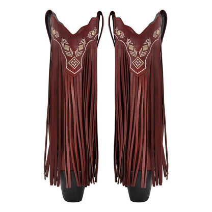 Pointed Toe Fringe Embroidery Knee High Western Boots | Onlymaker Everyday