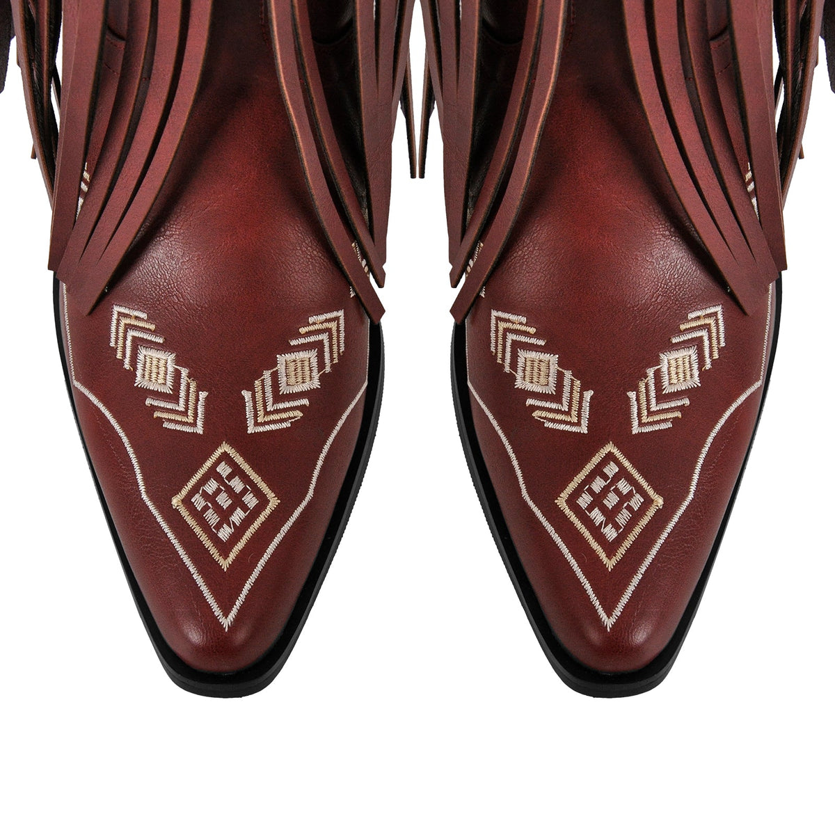 Pointed Toe Fringe Embroidery Knee High Western Boots | Onlymaker Everyday