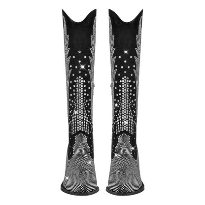 Rhinestone Zipper Black Western Boots | Onlymaker Great Value
