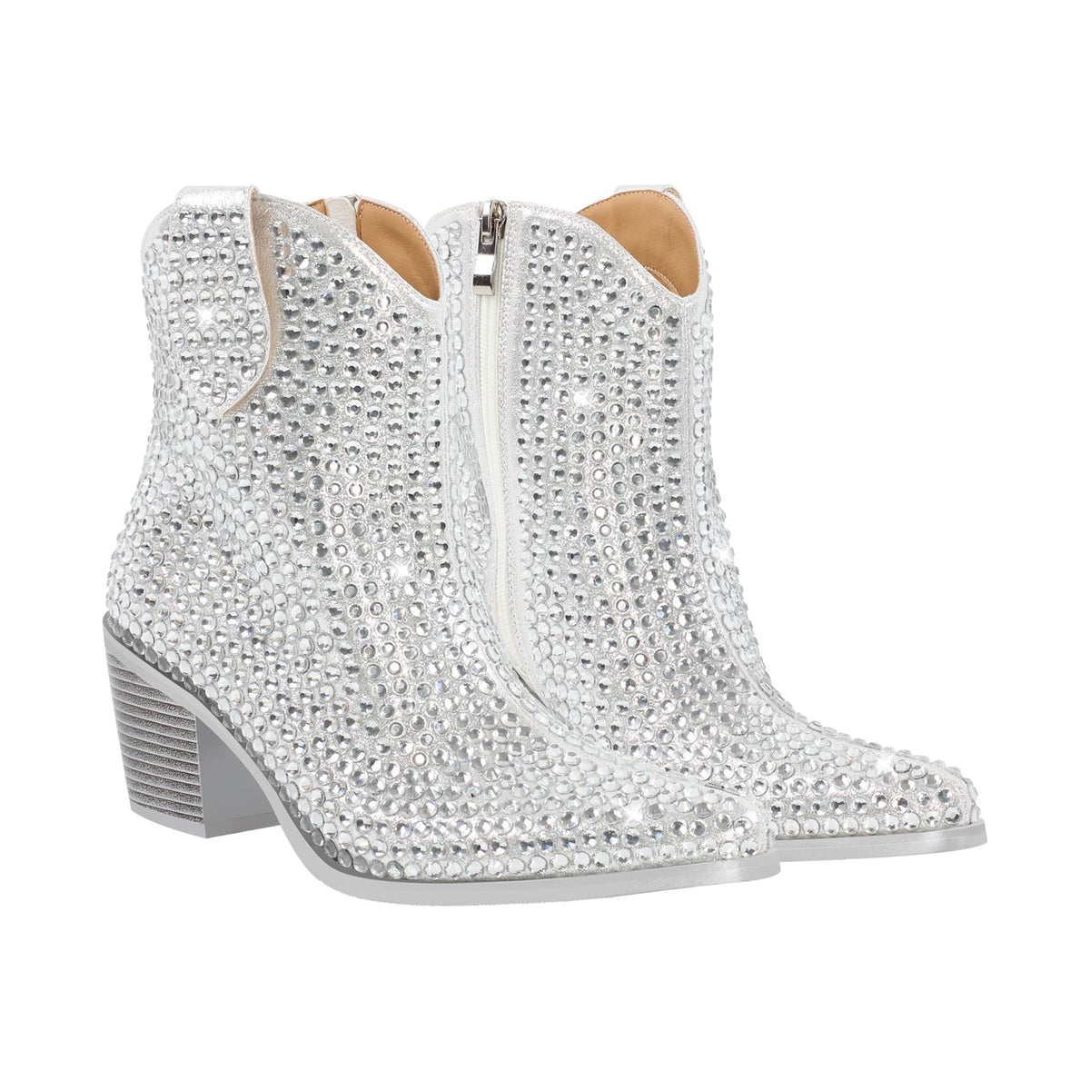 Rhinestone Pointed Toe Chunky Heel Ankle Boots | Onlymaker Customer Favorite