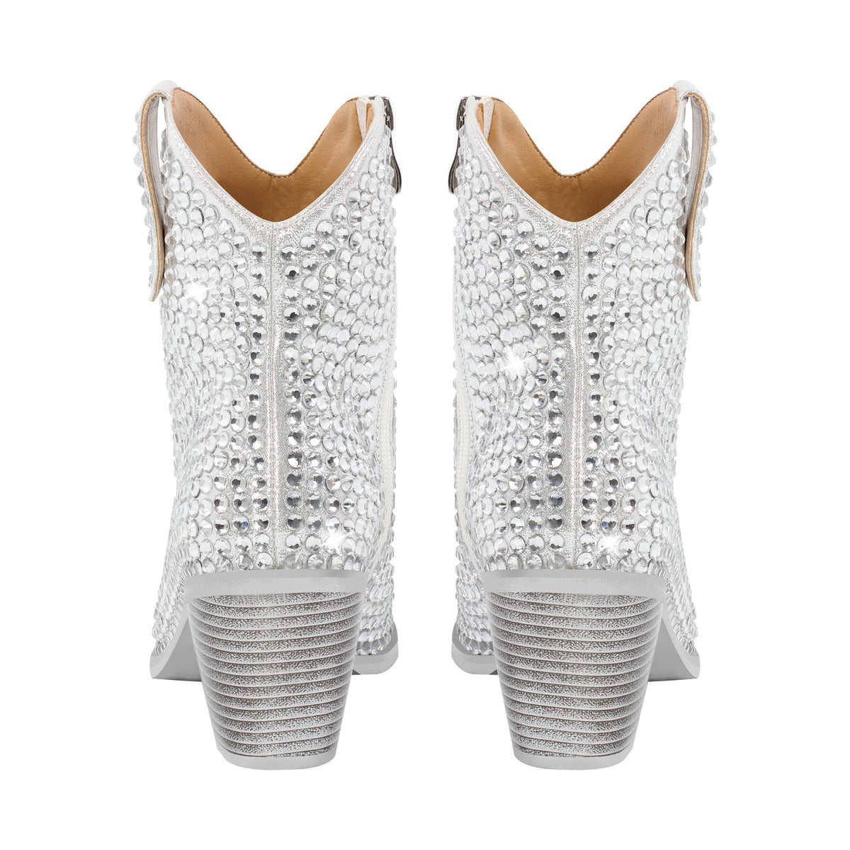 Rhinestone Pointed Toe Chunky Heel Ankle Boots | Onlymaker Customer Favorite