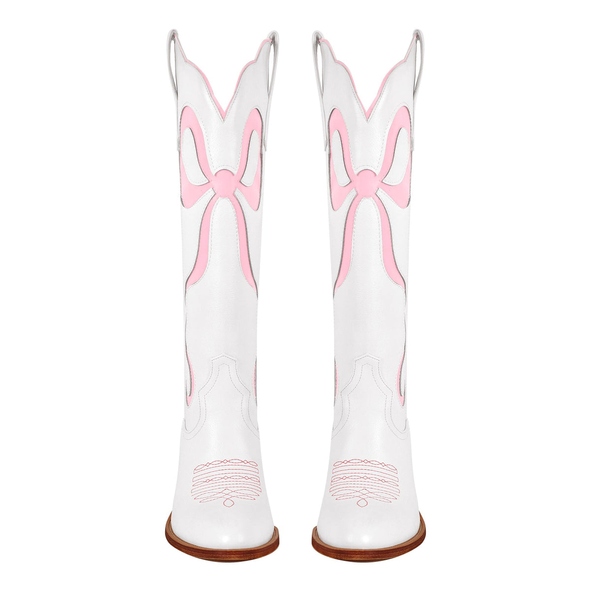 White Pointed Toe Pink Bow Knee High Western Boots | Onlymaker Top Pick