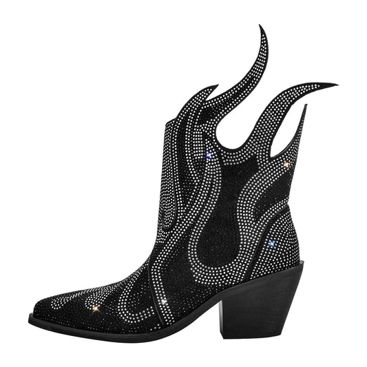 Flame Shape Rhinestone Pointed Toe Ankle Boots | Onlymaker Sale