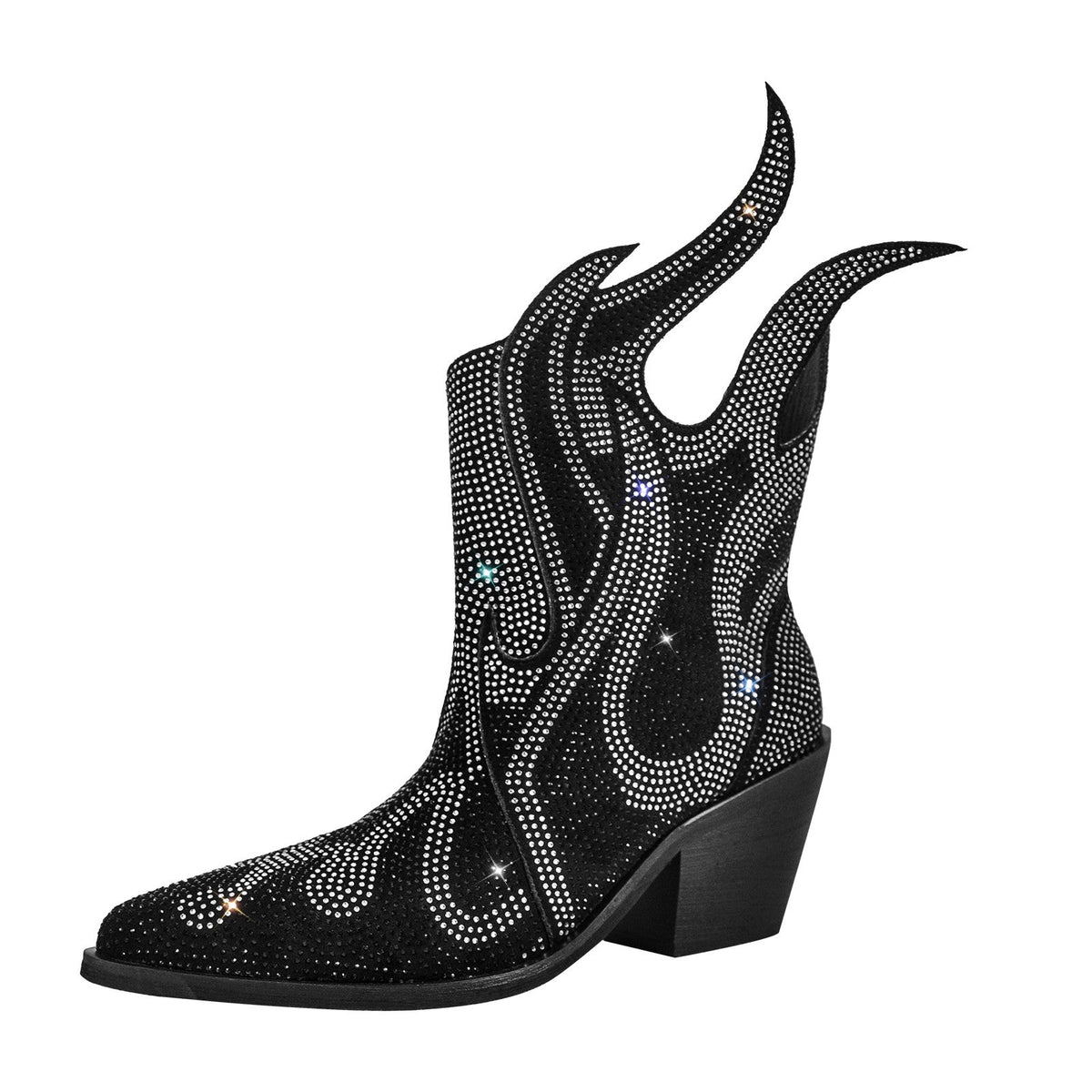 Flame Shape Rhinestone Pointed Toe Ankle Boots | Onlymaker Sale