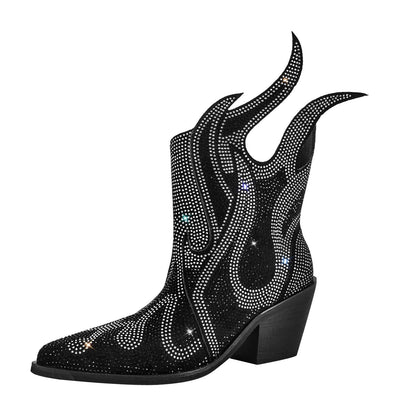 Flame Shape Rhinestone Pointed Toe Ankle Boots | Onlymaker Sale