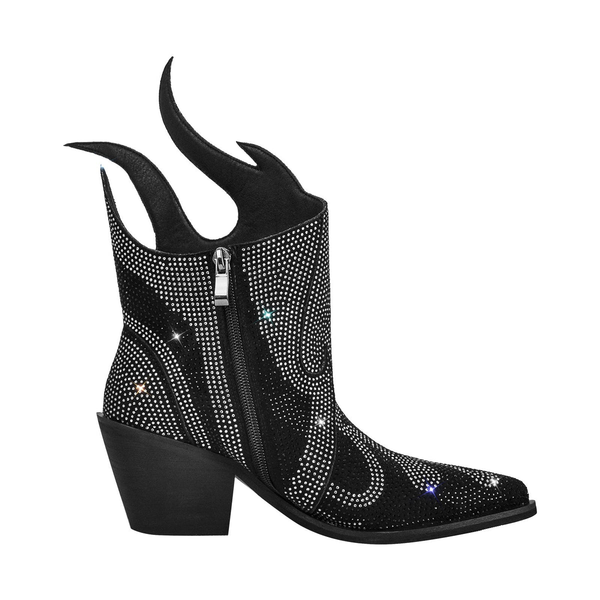 Flame Shape Rhinestone Pointed Toe Ankle Boots | Onlymaker Sale