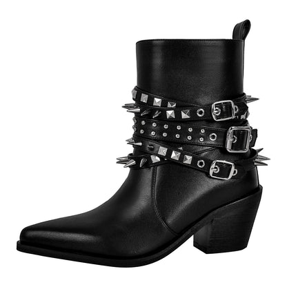Chunky Heel Rivet Buckle Ankle Boots | Onlymaker Value
