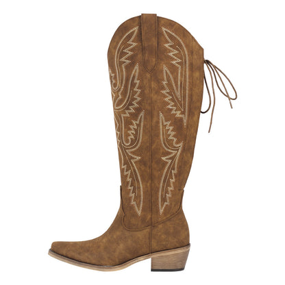 Embroidery Knee High Western Boots | Onlymaker Signature
