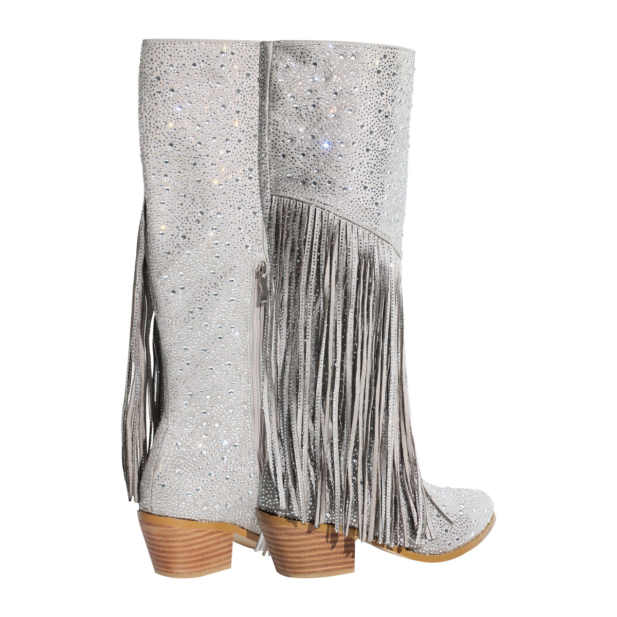 Chunky Heel Rhinestone Tassel Knee High Boots | Onlymaker Classic