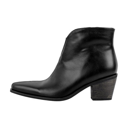 Zipper Chunky Heel Western Ankle Boots | Onlymaker Quality