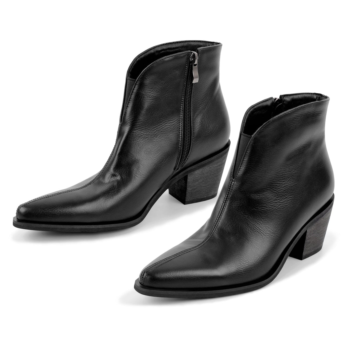 Zipper Chunky Heel Western Ankle Boots | Onlymaker Quality