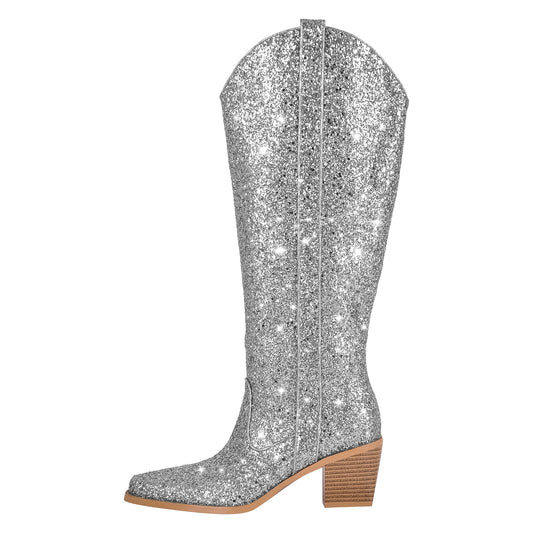 Glitter Chunky Heel Thigh High Boots | Onlymaker Discount