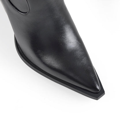 Black Pointed Toe Rivet Belt Cowboy Zipper Boots | Onlymaker Customer Favorite