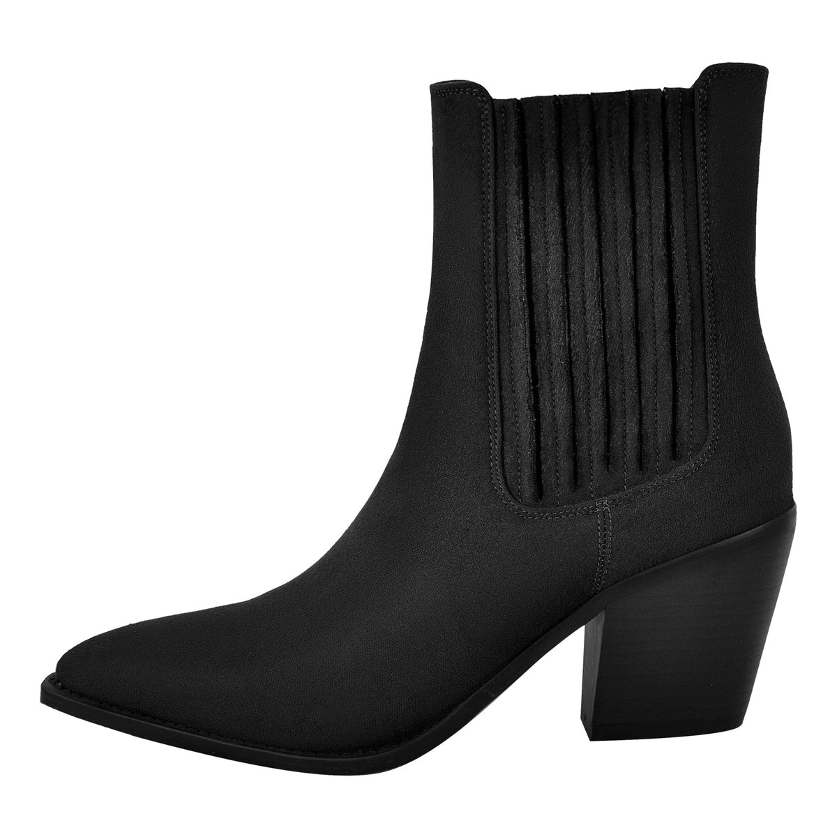 Pointed Toe Suede Chunky Heel Western Ankle Boots | Onlymaker Value