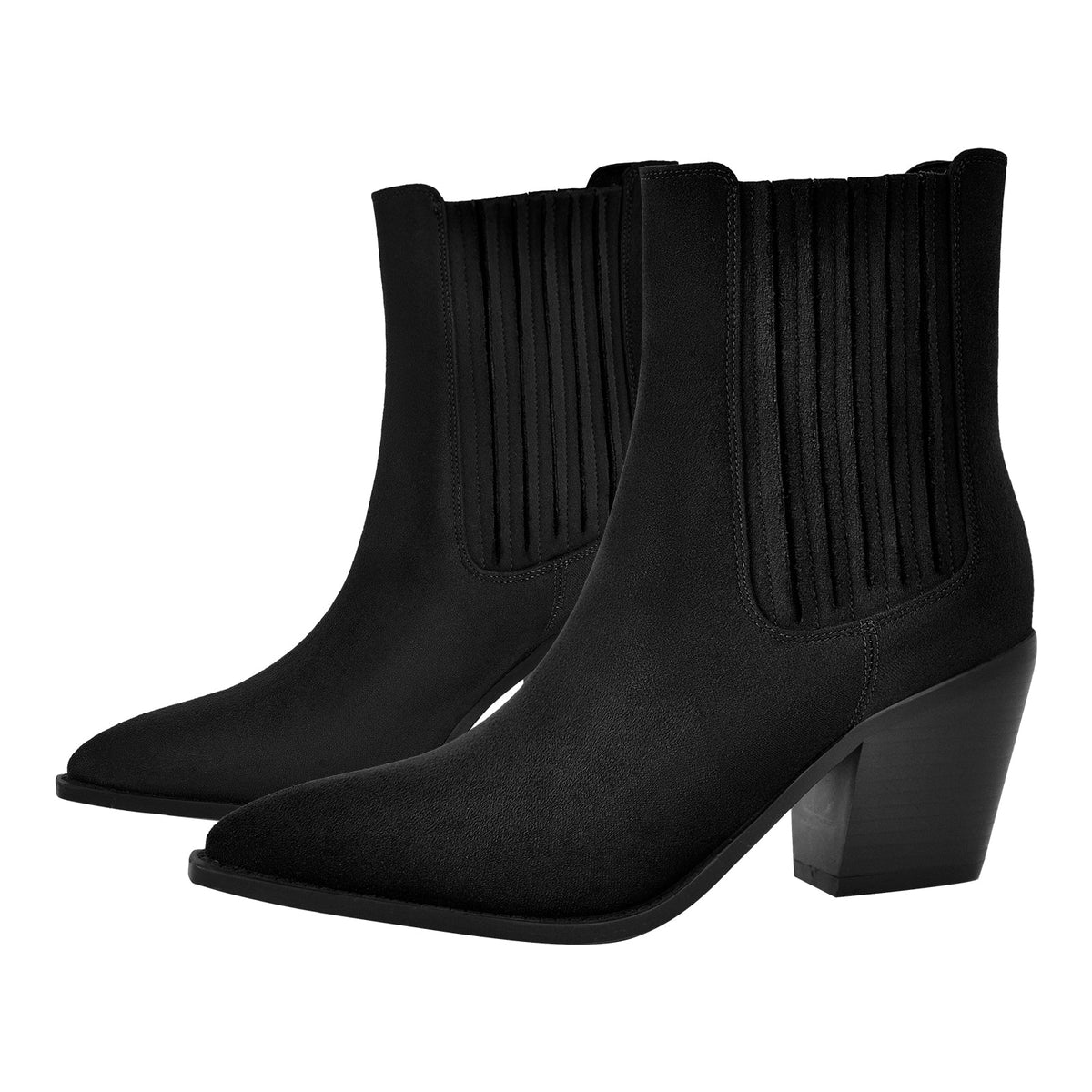 Pointed Toe Suede Chunky Heel Western Ankle Boots | Onlymaker Value
