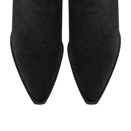 Pointed Toe Suede Chunky Heel Western Ankle Boots | Onlymaker Value