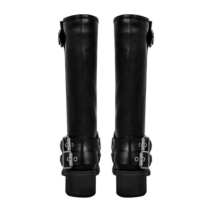 Square Toe Buckle Knee High Western Boots | Onlymaker Signature