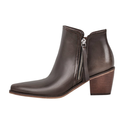 Pointed Toe Chunky Heel Zipper Ankle Booties | Onlymaker Latest