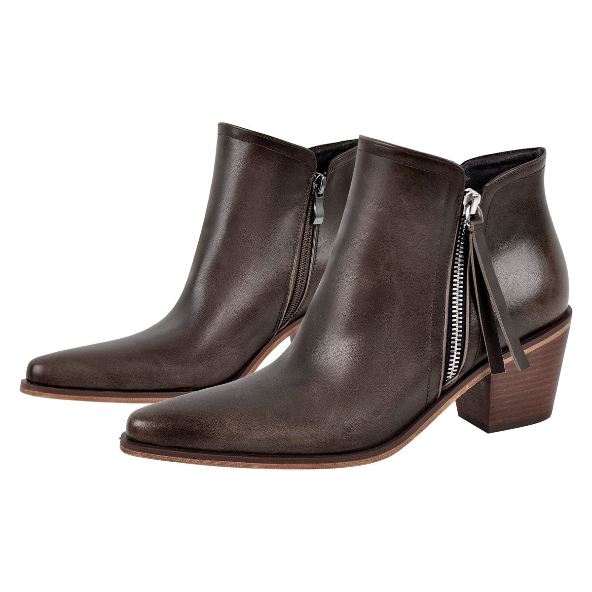 Pointed Toe Chunky Heel Zipper Ankle Booties | Onlymaker Latest