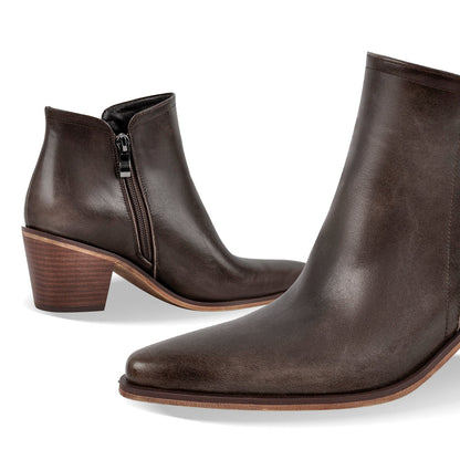 Pointed Toe Chunky Heel Zipper Ankle Booties | Onlymaker Latest