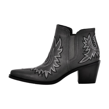 Embroidery Pointed Toe Western Ankle Boots | Onlymaker Premium
