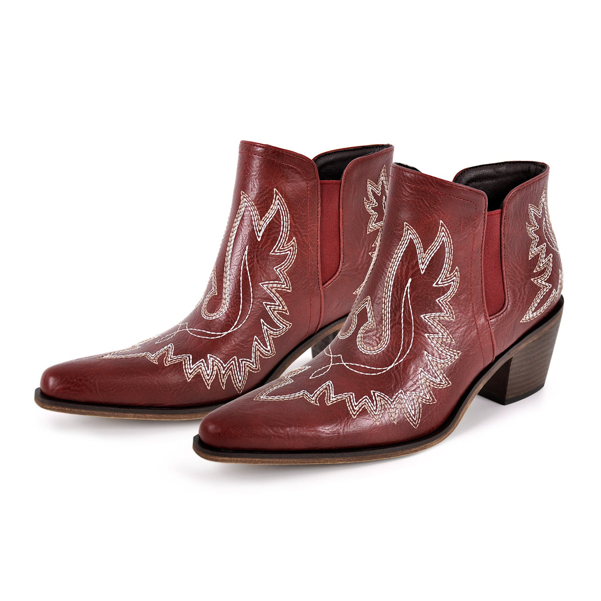 Embroidery Pointed Toe Western Ankle Boots | Onlymaker Premium