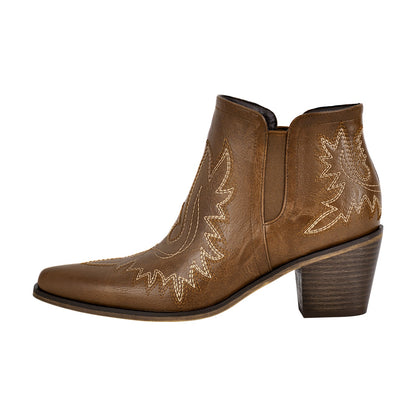 Embroidery Pointed Toe Western Ankle Boots | Onlymaker Premium