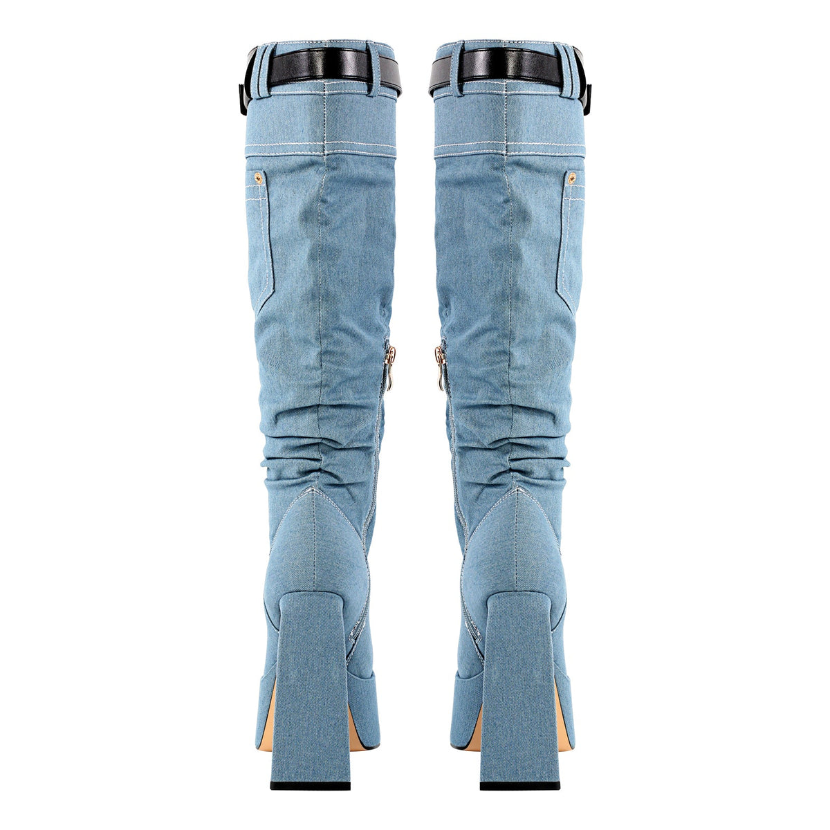 Denim Square Toe Chunky Heel Platform Boots | Onlymaker Smart Buy