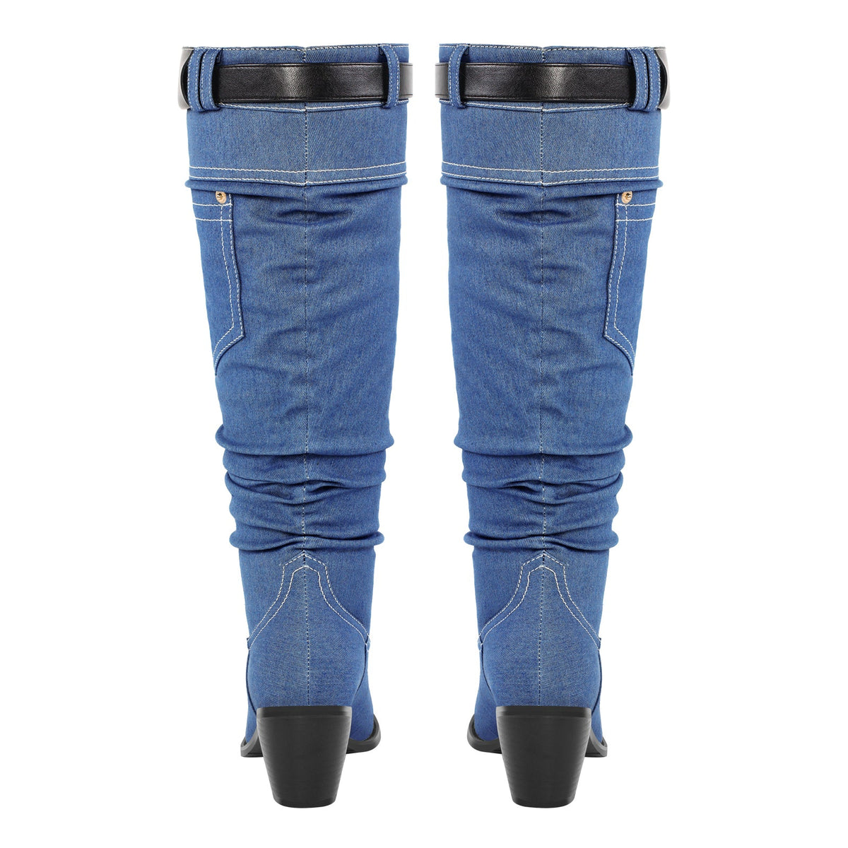 Denim Round Toe Chunky Heel Thigh Boots | Onlymaker Featured