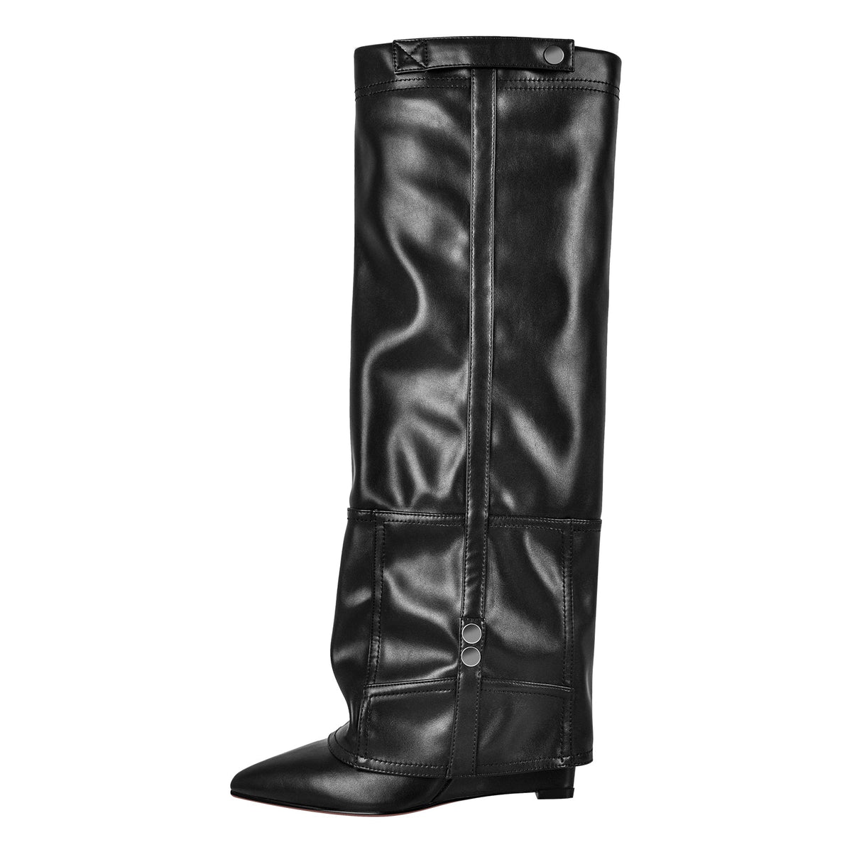 Denim Pointed Toe Wedge Heel Fold Over Boots | Onlymaker Signature