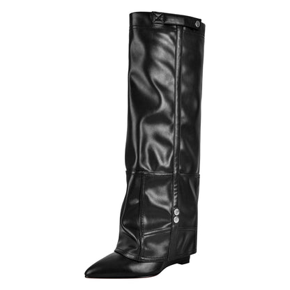 Denim Pointed Toe Wedge Heel Fold Over Boots | Onlymaker Signature