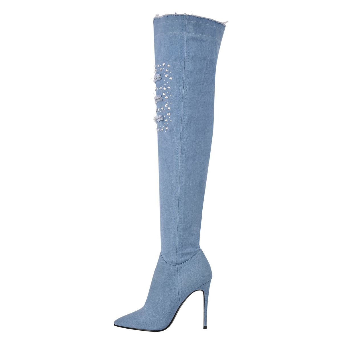 Denim Pointed Toe High Stiletto Over The Knee Boots | Onlymaker Recommended
