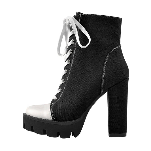 Platform Lace Up Canvas Chunky Heel Boots | Onlymaker Trending