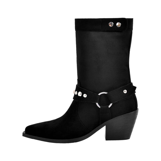 Rivet Pointed Toe Suede Western Ankle Boots | Onlymaker Best Price