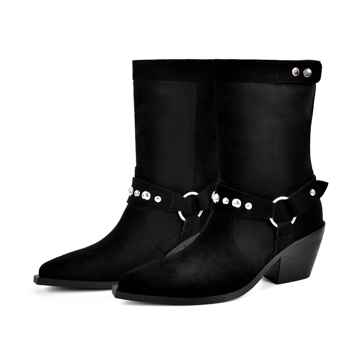 Rivet Pointed Toe Suede Western Ankle Boots | Onlymaker Best Price
