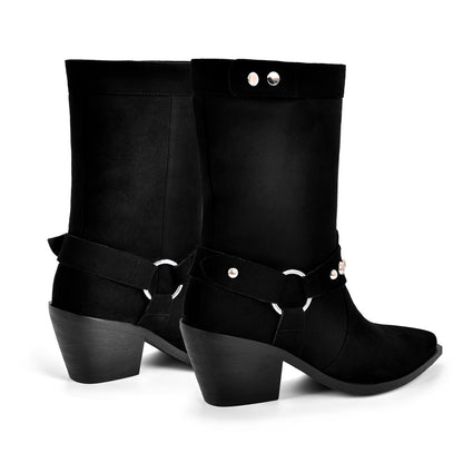 Rivet Pointed Toe Suede Western Ankle Boots | Onlymaker Best Price