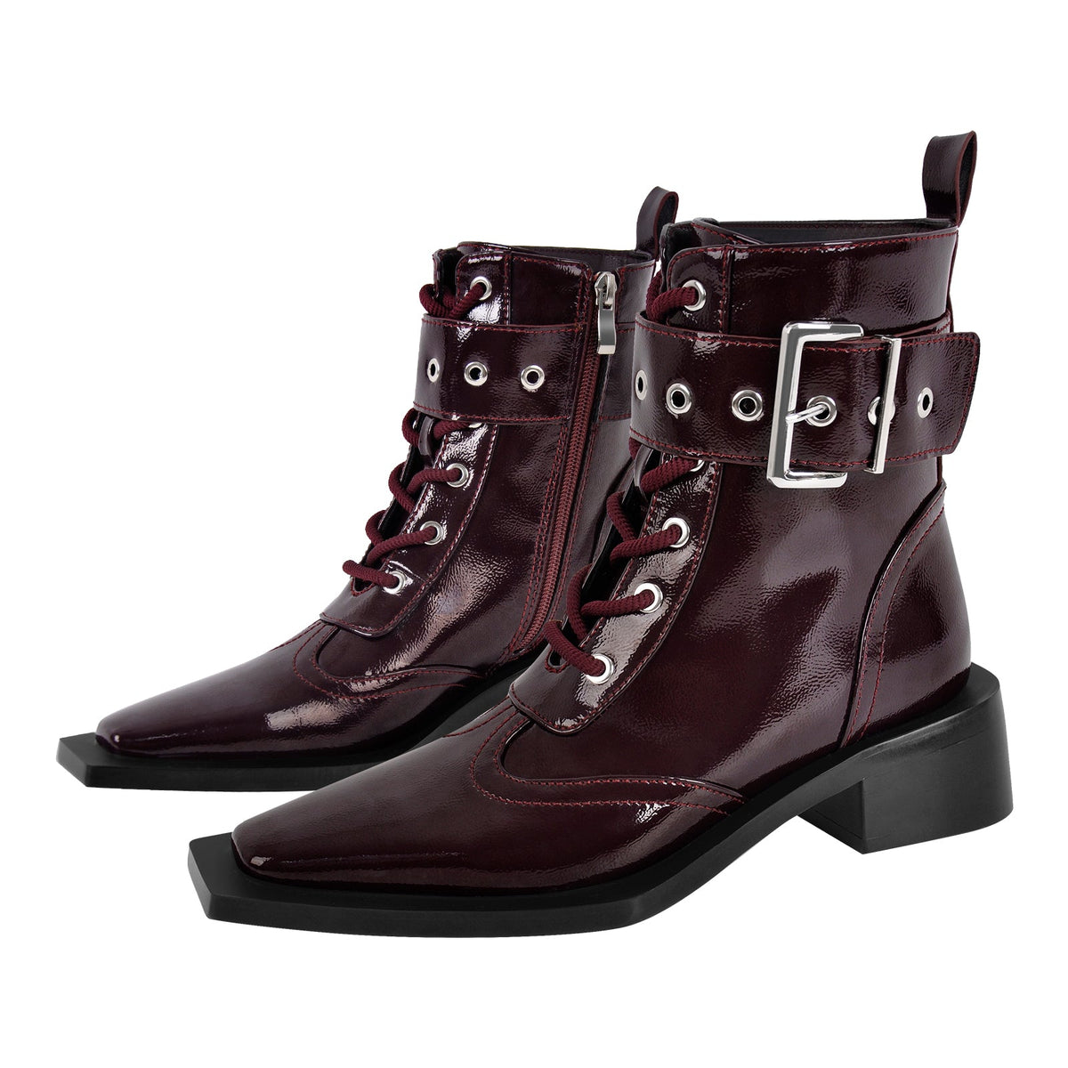 Square Toe Buckle Ankle Boots | Onlymaker Premium