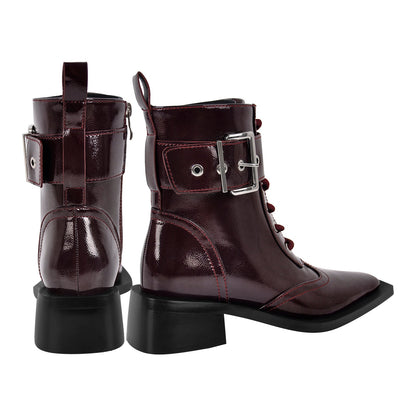 Square Toe Buckle Ankle Boots | Onlymaker Premium