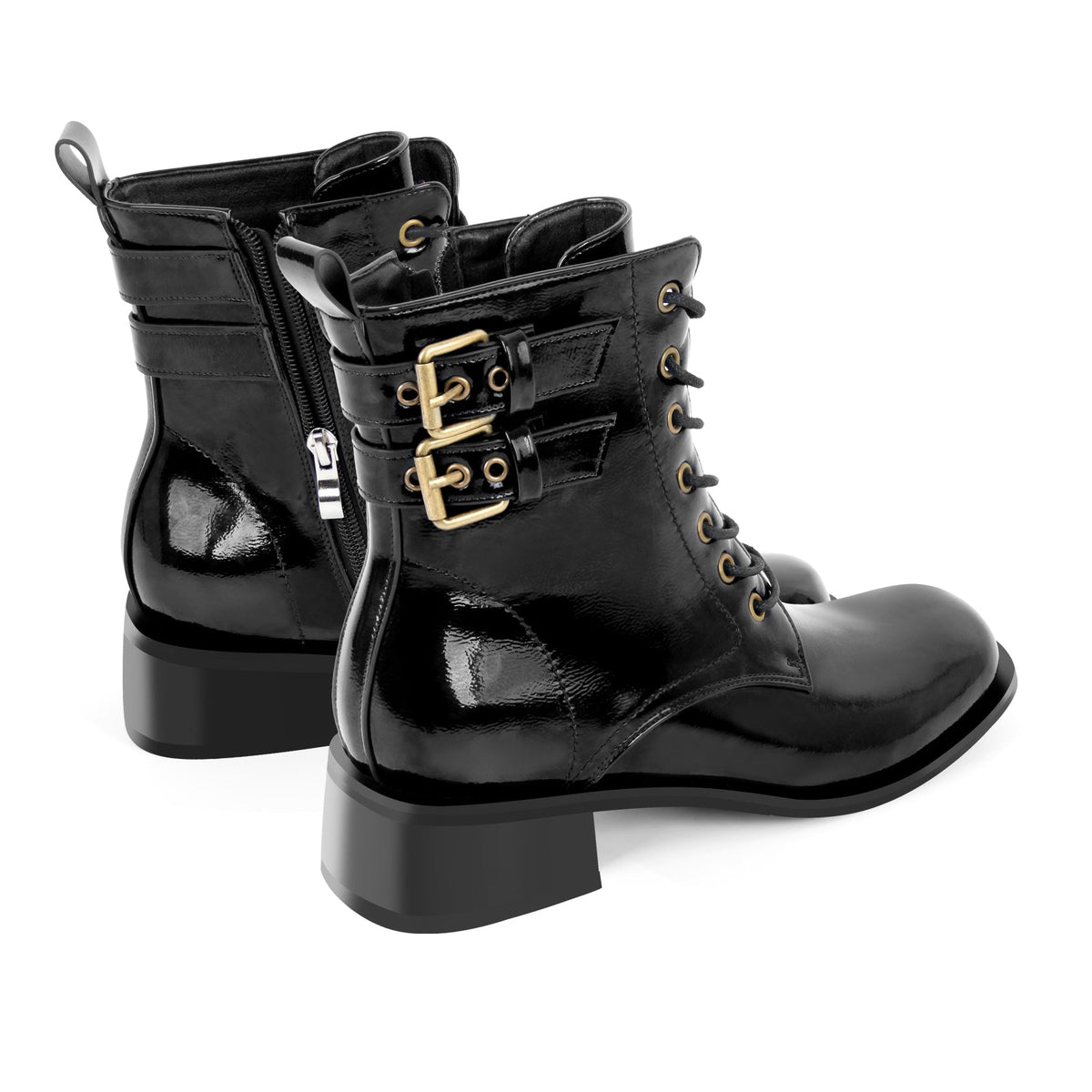 Square Toe Buckle Chunky Heel Ankle Boots | Onlymaker Quality