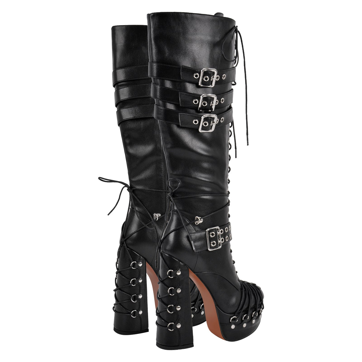 Buckle Lace-up Platform Knee High Boots | Onlymaker Popular