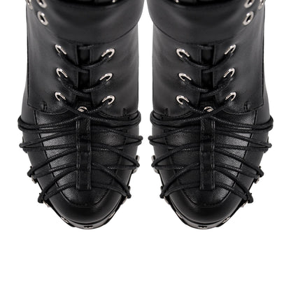 Buckle Lace-up Platform Knee High Boots | Onlymaker Popular