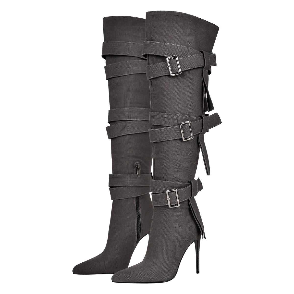 Pointed Toe Buckle Strap Over The Knee Boots | Onlymaker Essential
