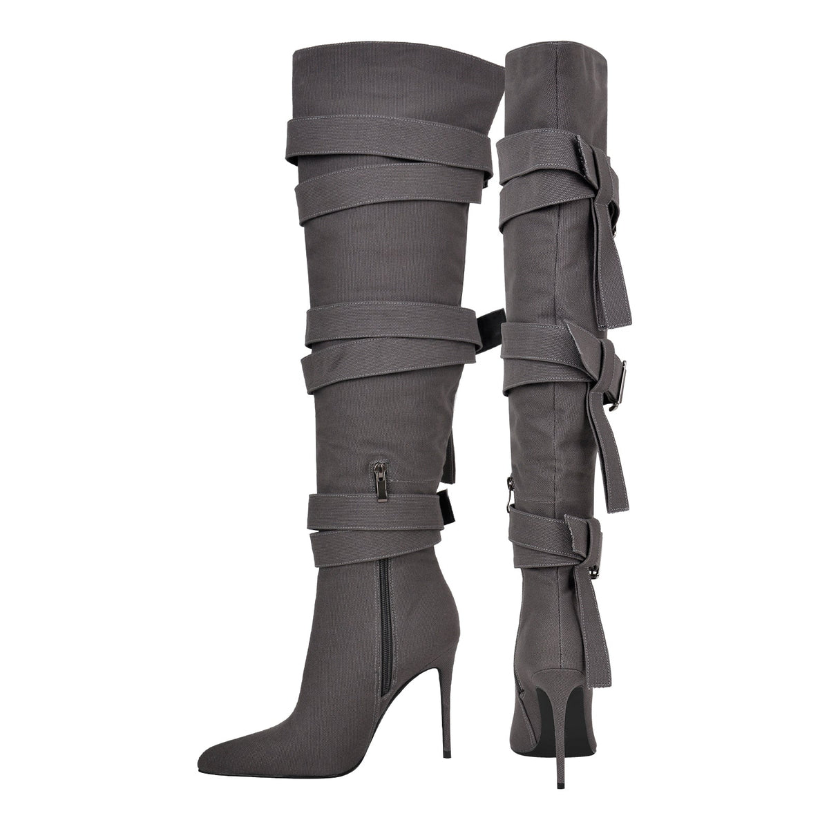 Pointed Toe Buckle Strap Over The Knee Boots | Onlymaker Essential