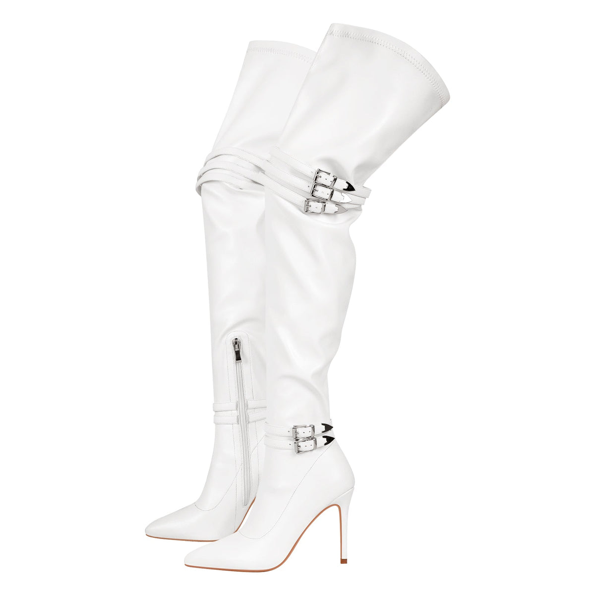 Pointed Toe Stiletto Buckle Over The Knee Boots | Onlymaker Latest