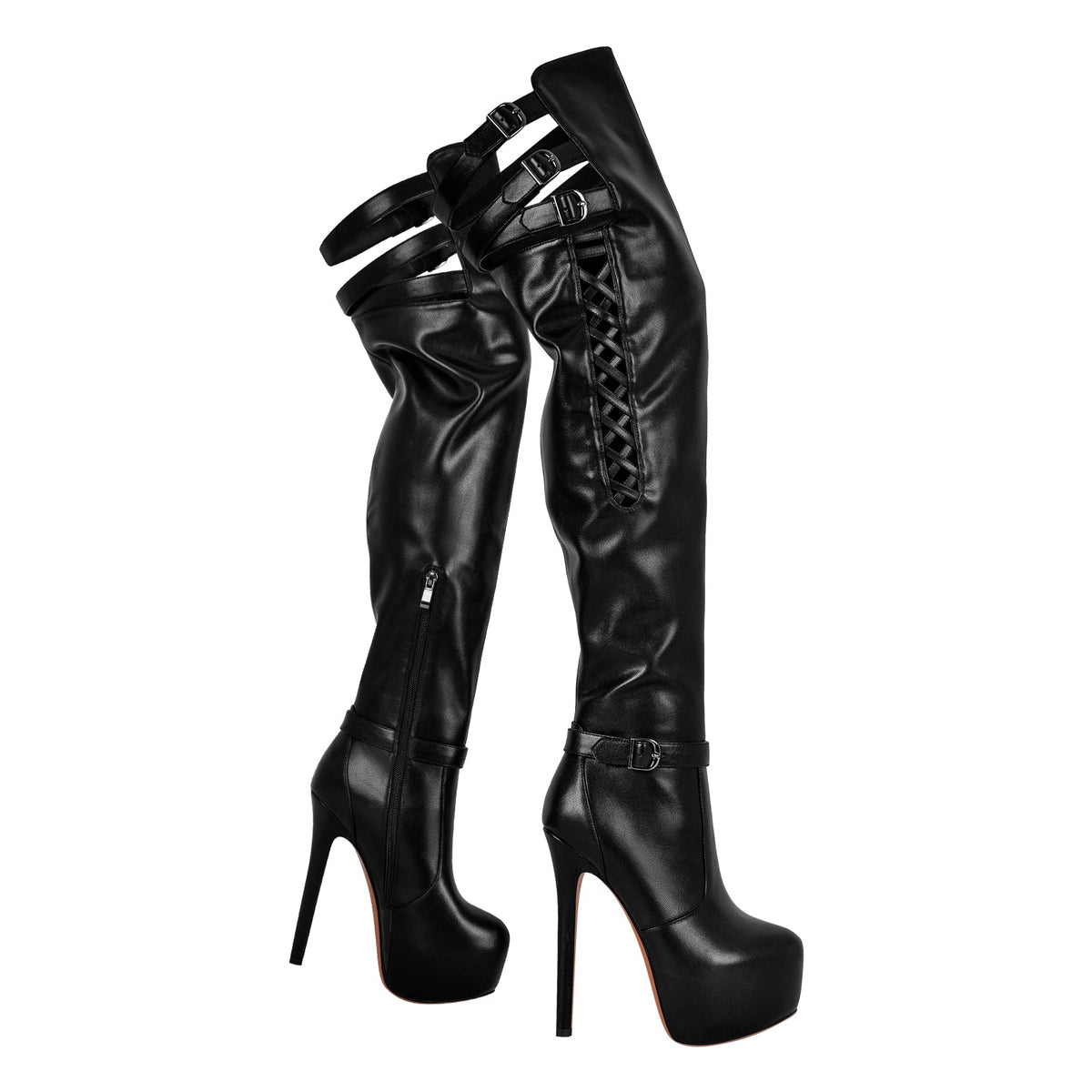 Round Toe Stiletto Platform Over The Knee Buckle Boots | Onlymaker Great Value