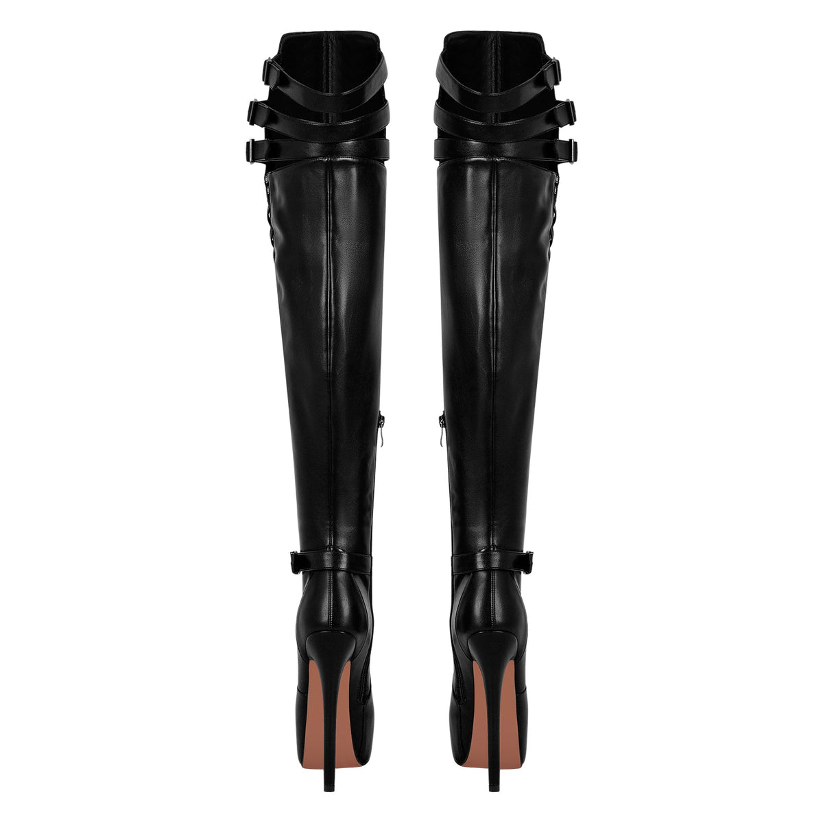 Round Toe Stiletto Platform Over The Knee Buckle Boots | Onlymaker Great Value